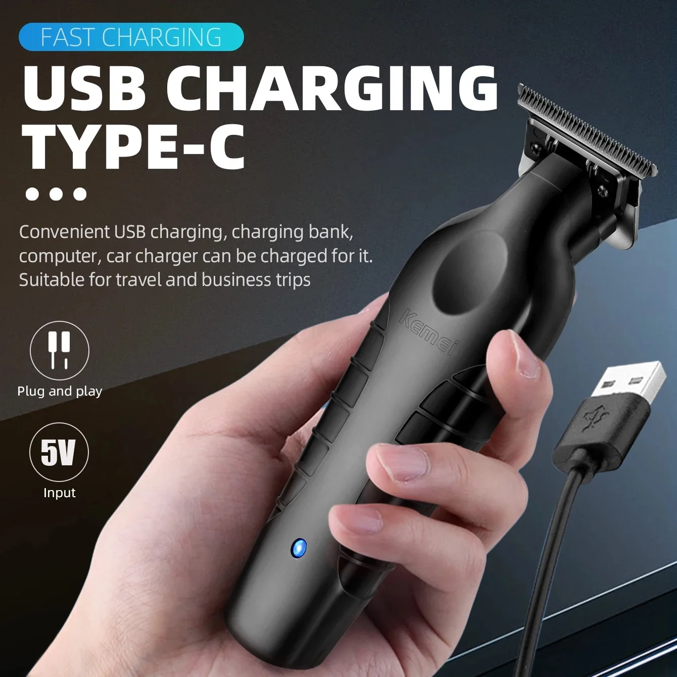 Kemei Km-2299 ماكينة قص الشعر بدون فجوة ماكينة قص الشعر اللاسلكية القابلة لإعادة الشحن مع حامل شحن