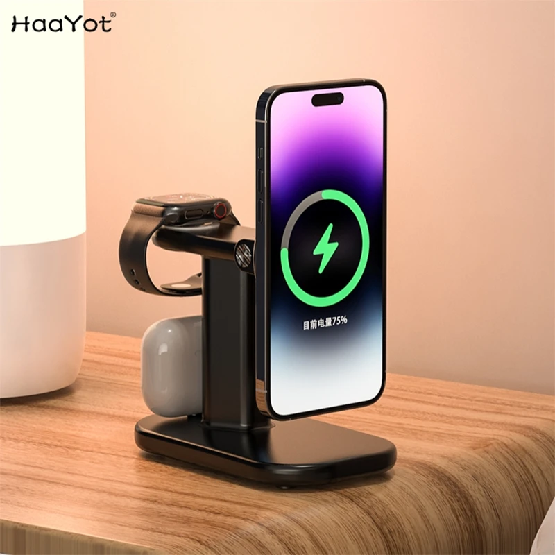 

3 in 1 Mag-safe Fast Charger Stand for iPhone 14 13 Pro Magnetic Wireless Charging Station for Apple Watch Series 8 7 6 Airpods