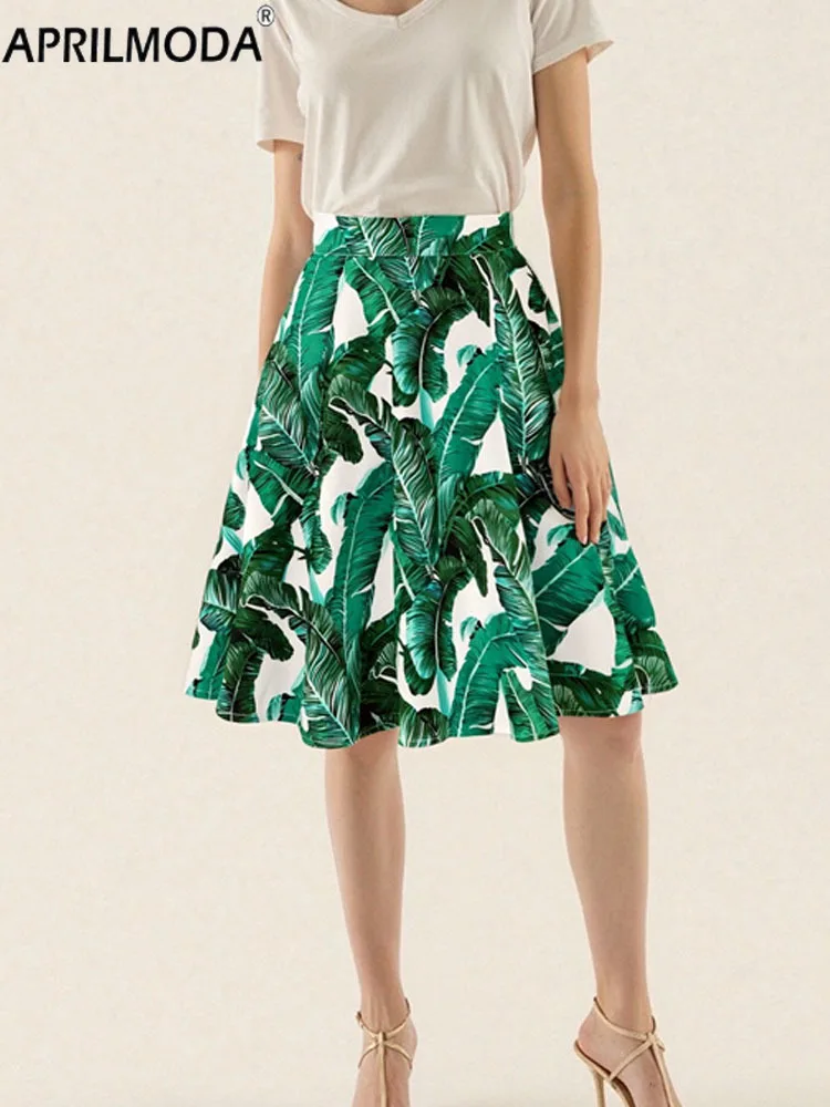 2025 Cotton Floral Printed 1950s Style A Line Swing Vintage Skirt Retro Vintage Punk Summer Women Black White and Green Skirts