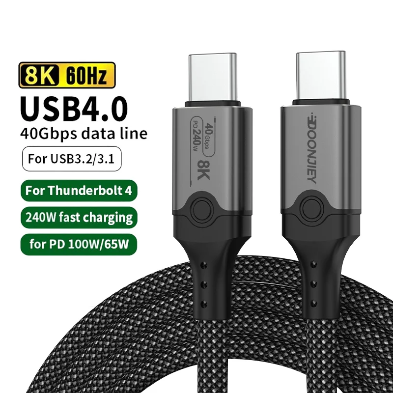 

240W USB4 Cable Thunderbolt 4 Type C PD 240W Fast Charging Cable Thunderbolt3 USB C to C Data Transfer Cable For eGPU 2024 New