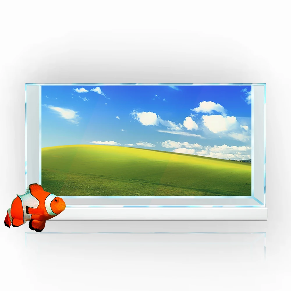 

Aquarium Background Sticker, Classic Window Desktop Grassland Nature 3D HD Printing Wall Fish Tank Backdrop Decor PVC Poster