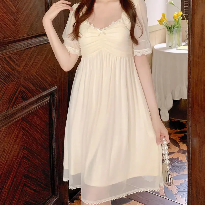 New Women's Summer Nightgowns Pajama Dress White Lace Princess Sleepshirts Vintage Ladies Nightdress Cute Lounge Sleepwear