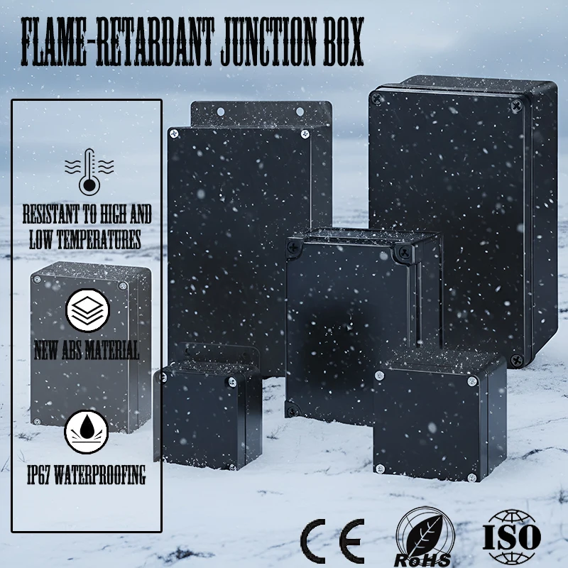 กล่องต่อสายไฟภายนอกอาคาร สีดำ ทนไฟ กันน้ำ ผลิตจากวัสดุ ABS ได้มาตรฐานกันน้ำระดับ IP67