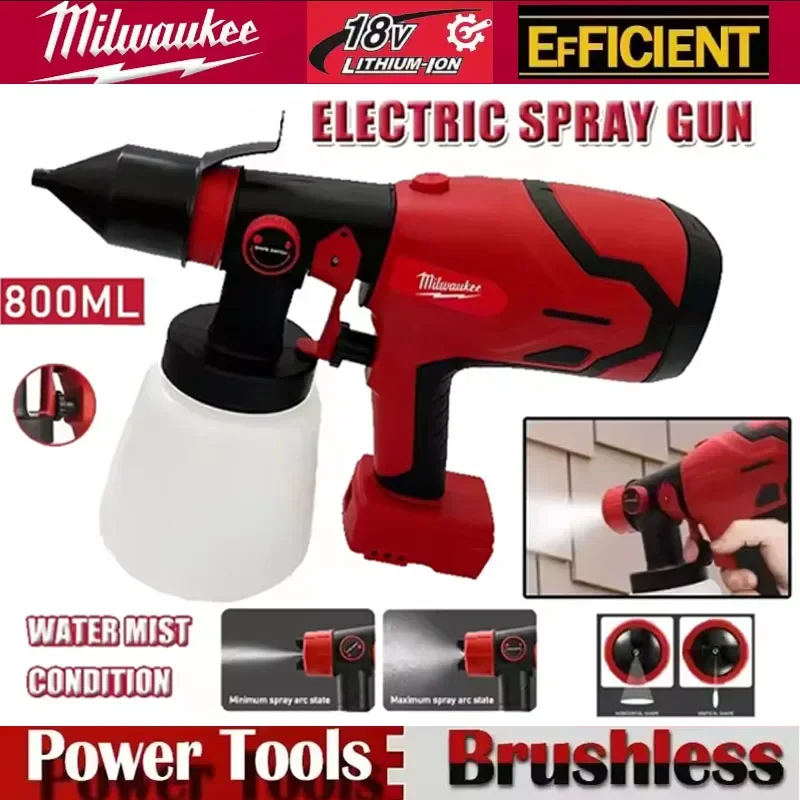 

Milwaukee 800ML Electric Spray Gun Cordless Paint Sprayer Auto Furniture Steel Coating Airbrush Compatible Red Electric Spray
