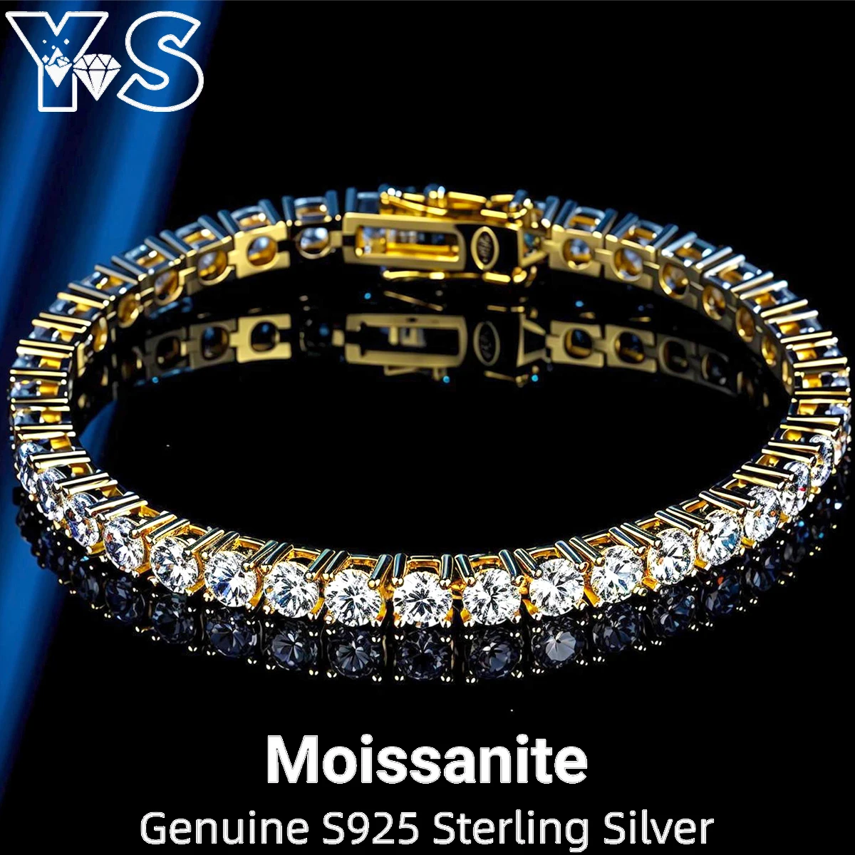 

‌ Натуральное стерлинговое серебро 925 пробы, муассанит, теннисный браслет, унисекс, роскошный подарок на годовщину для женщин и мужчин, 4 размера, 2-5 мм, 0,03-0,5 карата ‌