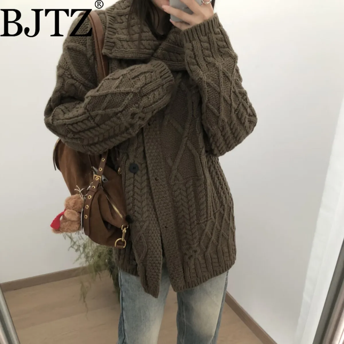 

BJTZ Women’s Cable Knit Sweater Oversized Warm Cozy Casual Premium Elegant Minimalist High Quality Autumn 2025 Top