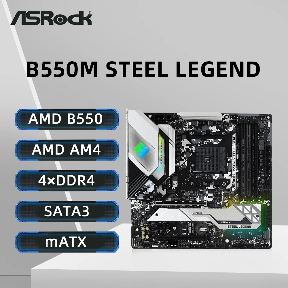 ASRock B550M Steel Legend Motherboard Support 5800X3D 5700X 5600G CPU AMD AM4 Socket DDR4 4533MHz 128GB NVME M.2 HDMI PCIe4.0