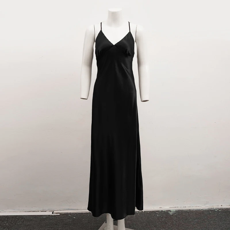 Robes longues en Satin pour femmes, élégantes, Sexy, col en v, dos nu, sans manches, Maxi, soirée, mariage, mode Chic