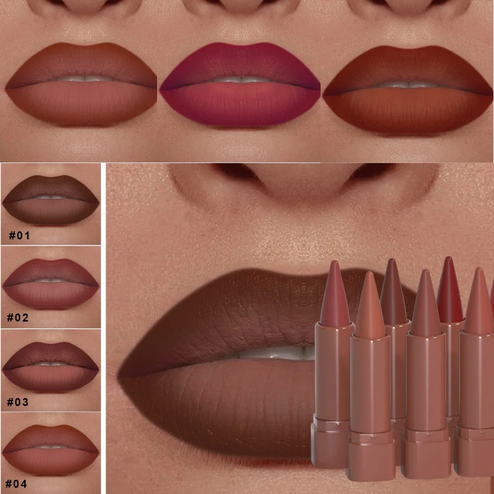 DUNUF 9-kleuren roterende lipliner en multifunctionele poederblush fluwelen matte waterdichte non-transfer lipliner make-up