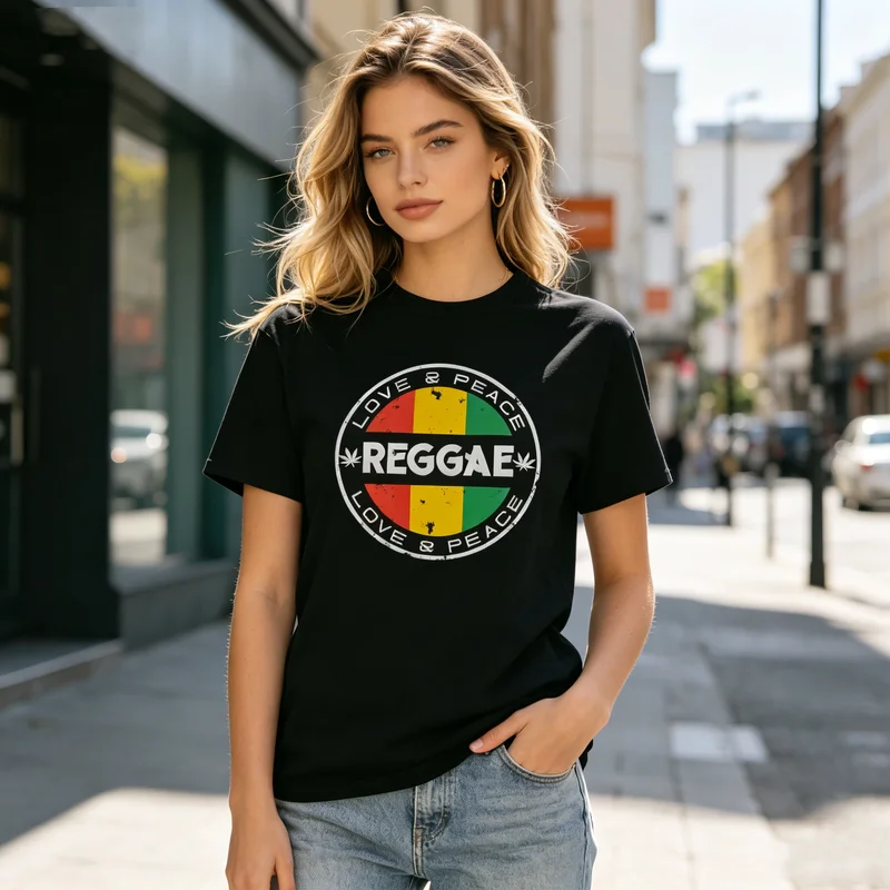 Reggae Love & Peace Graphic T Shirt Rasta Colors Print Unisex Soft Cotton Crew Neck Short Sleeve Trendy Casual Tops