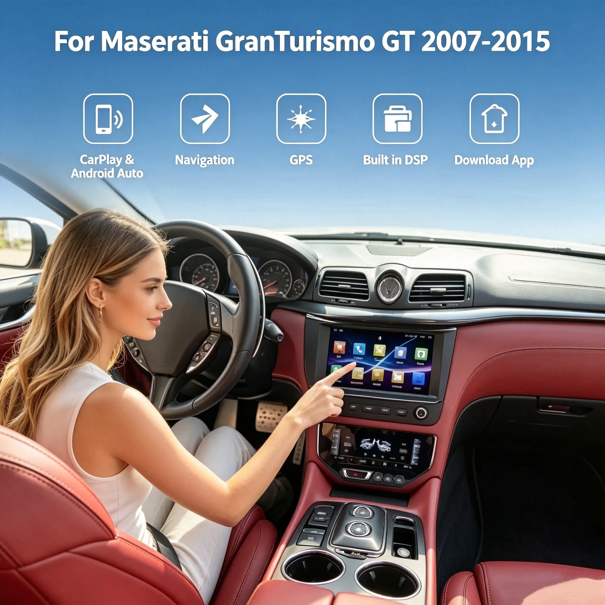 9inch For Maserati GranTurismo GT 2007-2015 Android13 Wireless CarPlay GPS Navigation WiFi 4G Stereo Multimedia Player Car Radio