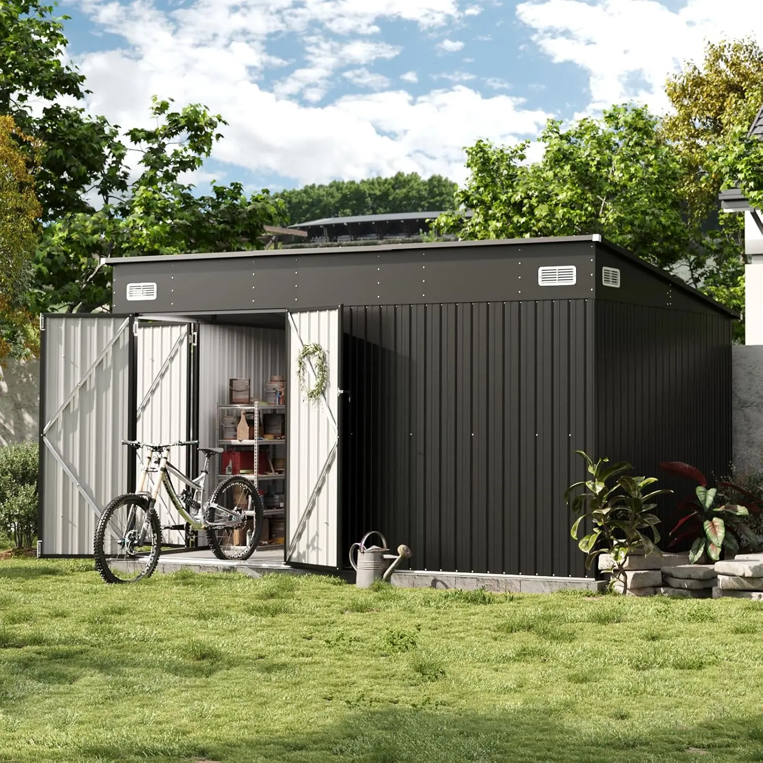12' x 7.3' Outdoor Waterproof Metal Storage Shed with Triple Lockable Door Garden Tool Shed for Outside 441 CU.FT, Customized