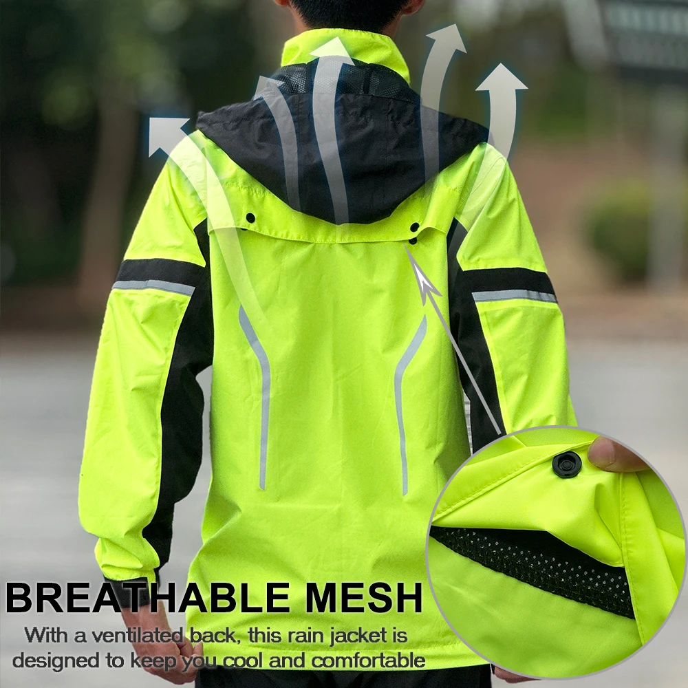 WOSAWE Motorcycle Raincoat Jacket Waterproof Hooded Reflective Moto Rain Coat Packable Outdoor Rider Gear for Commuting