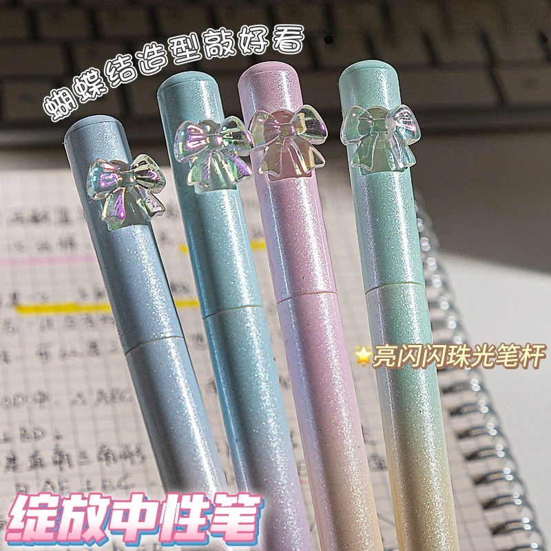 

Набор из 4 гелевых ручек с бантиками, блестящие гелевые ручки, черные, 0,5 мм, быстросохнущие чернила, милые канцелярские принадлежности для школы и офиса