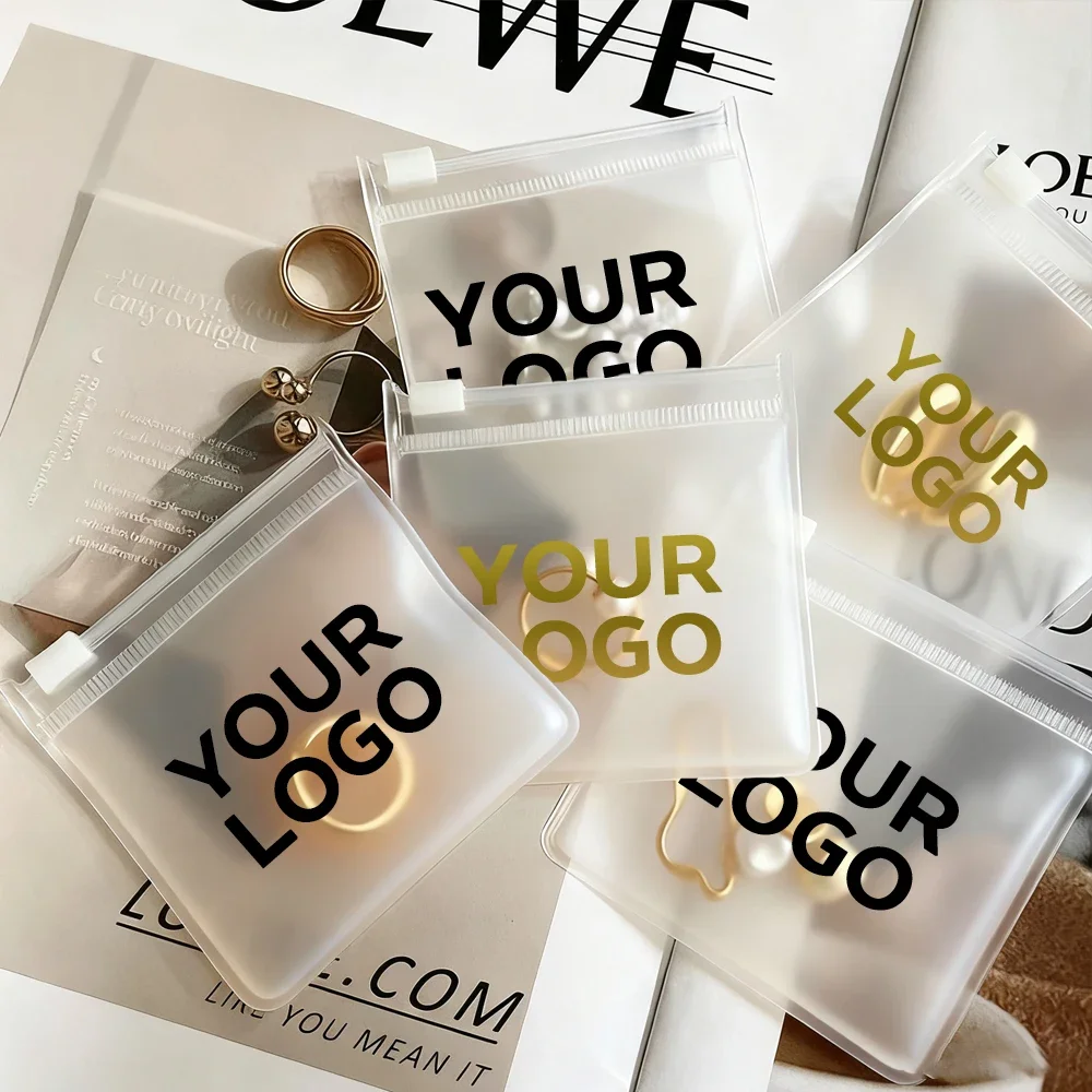 

50Pcs/lot Jewelry Zipper Bags Frosted EVA PVC Plastic Earrings Bracelet Pendant Cosmetic Organizer Pouch Storage Customized Logo