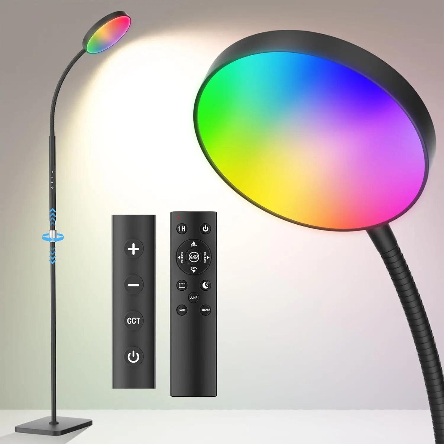 

Adjustable Height LED Floor Lamp with Remote Control, Dimmable Gooseneck Standing Light for Living Room, Bedroom, Office