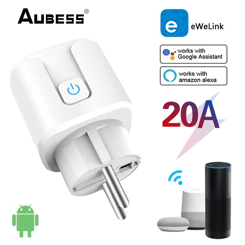 EWelink WiFi Smart Socket 20A EU Plug Power Monitor Timing Function Smartlife Voice Control Work With Alexa Yandex Google Home