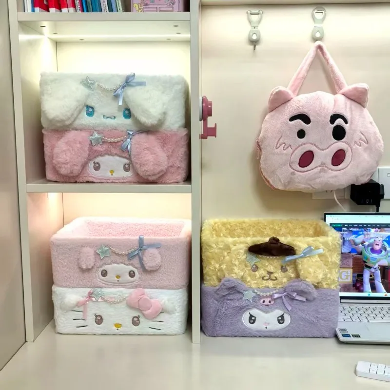 Hello Kitty My Melody Cute Plush Storage Box Desktop Snacks Skin Care Storage Box Stationery Sundries Sorting Storage Basket view 4