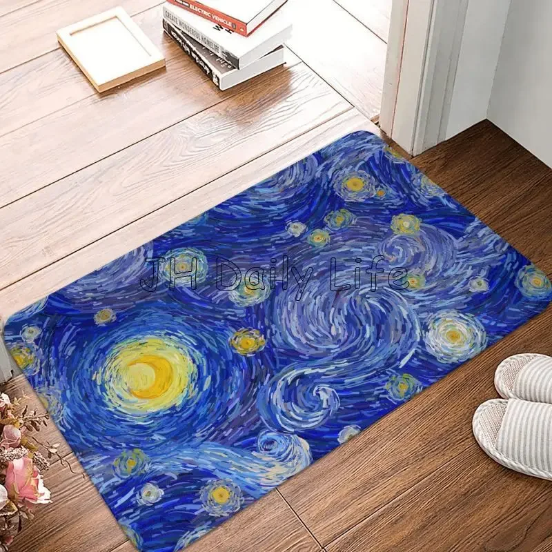 Image of Die Sternennacht Van Gogh Willkommensmatte für die vordere Fußmatte, Innenbereich, Zuhause, Fußmatten, rutschfester Teppich, Flanellteppich für Badezimmer, Schlafzimmer