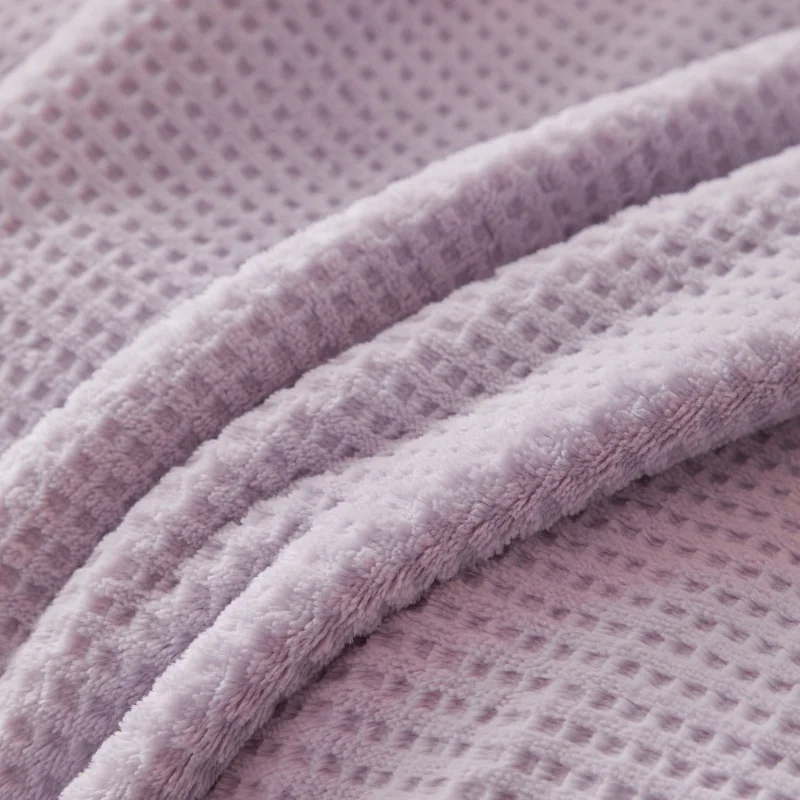 Reversible Waffle Fleece Milk Velvet Throw Blanket Soft Plush Jacquard Bed Blanket for Sofa Couch Office All Season Double Layer