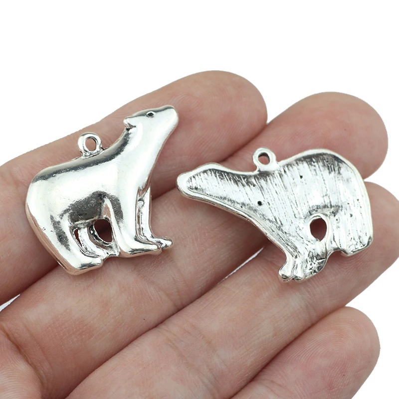 High quality 10 PCS/Lot 29.3mm*23.7mm antique silver plated animal white bear charm polar bears charms