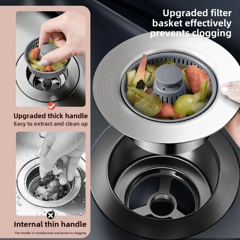 Kitchen Sink Drain Strainer Stainless Steel Pop Up Sink Stopper Anti-Clogging Sink Food Catcher Basket Odor Filter Sink Plug