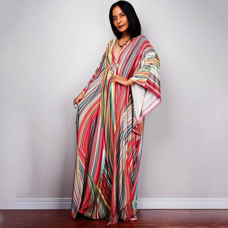 Plus Size sukienki damskie Kaftan w kwiatowy wzór Kaftan sukienka z krótkim rękawem strój kąpielowy zakrywają odzież na lato