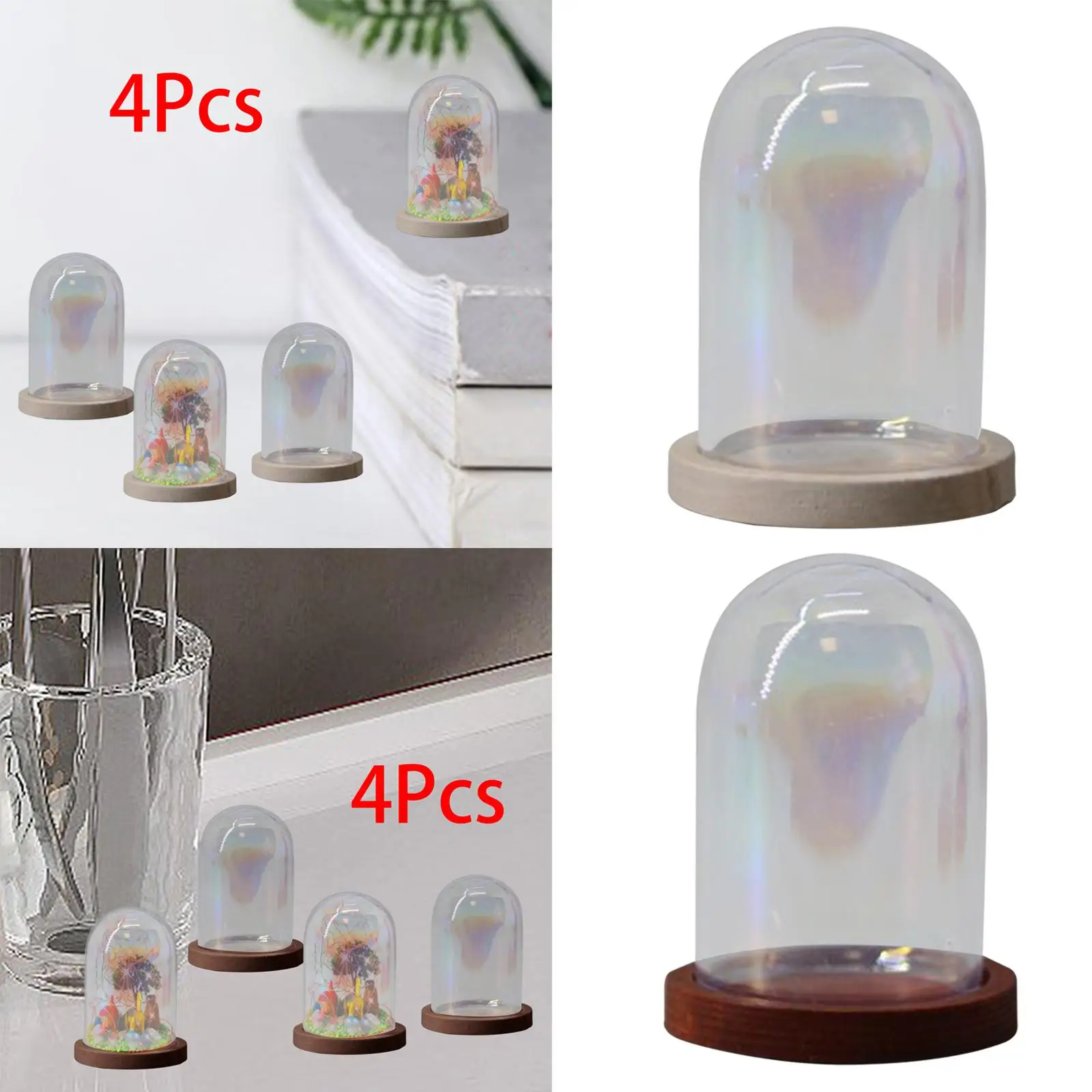 4 Pieces Clear Glass Cloche Dome Flower Vase Mini Dome Cover Shade Cloche Bell Jar Case for Garden Wedding Home Ornament