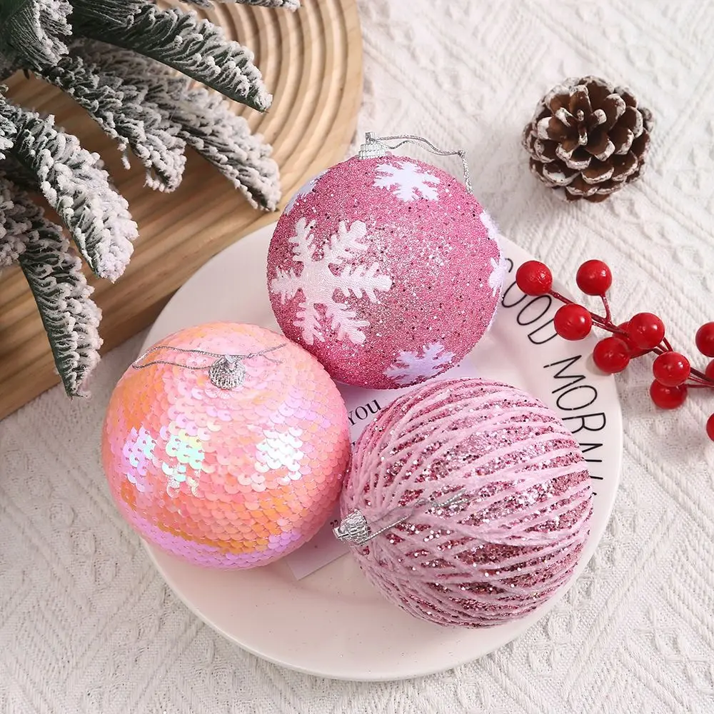 

10cm Sequin Christmas Balls Pendant Glitter Foam Xmas Tree Ornaments Shatterproof Pink Merry Christmas Decor