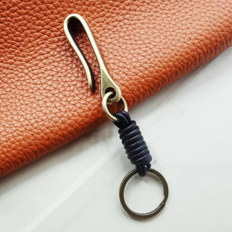 Zinc Alloy U-shape Fish Hook Keyring Retro Genuine Leather Keychain Accessories Vintage Bow Shackle Key Chains for Men Wholesale