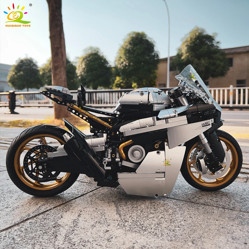HUIQIBAO 1641PCS 1:5 MOC motorcycle Model Building Blocks Technical Motorbike Bricks Toy for Adult Moto Collection Ornaments