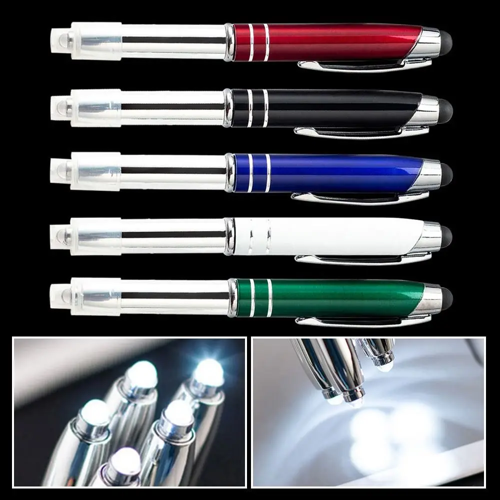 Portable With LED Light Multi-function Pen Metal Writing Supplies Tool Pen 3-in-1 Capacitive Pen School Office