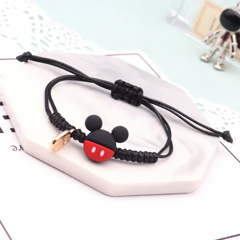 Disney Mickey Mouse Bracelet Cartoon Leather Woven Classic Children's Chain Bracelet Children's Toys Jewelry Festival Gifts