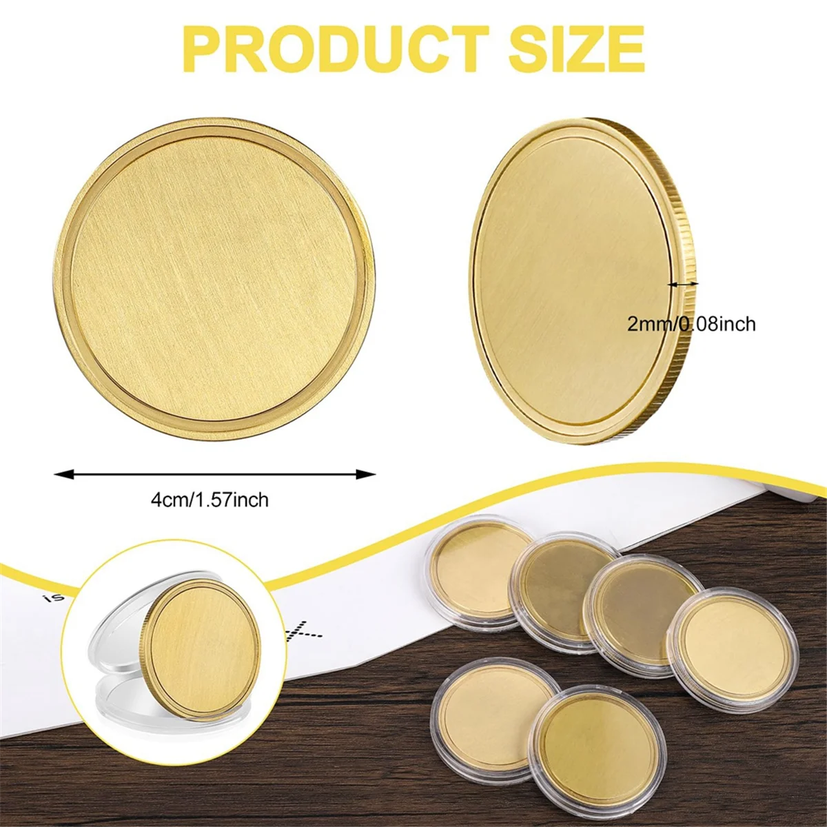 A44T10PCS Laser Engraving Blanks Brass Coin Blanks Metal Engraving Blank Coins 40mm with Acrylic Protection Box