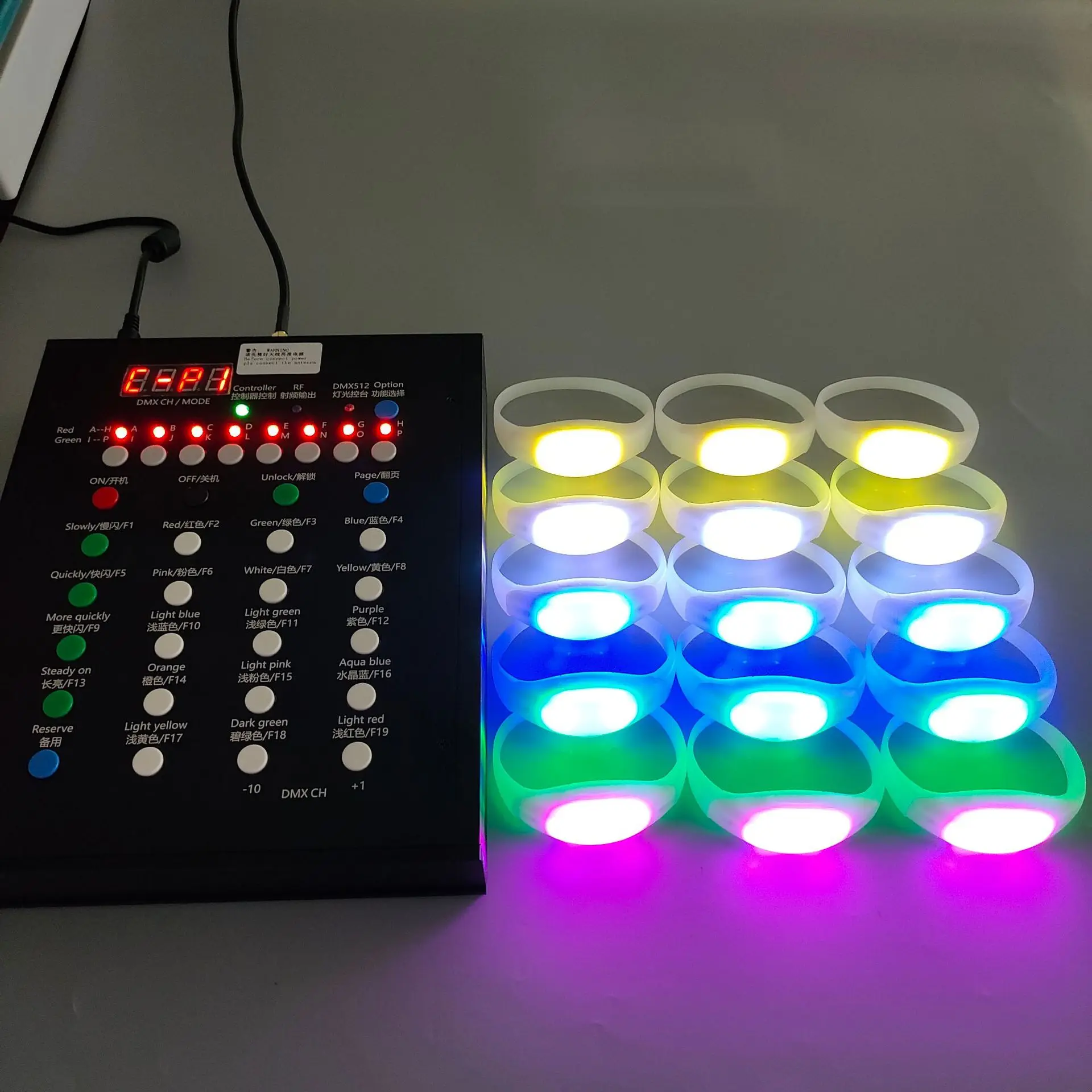 

100/500/3000PCS DMX Function LED TPU Bracelets 33 Keys 800-1000 Meters Remote Control Glowing Wristbands Wedding Party Event