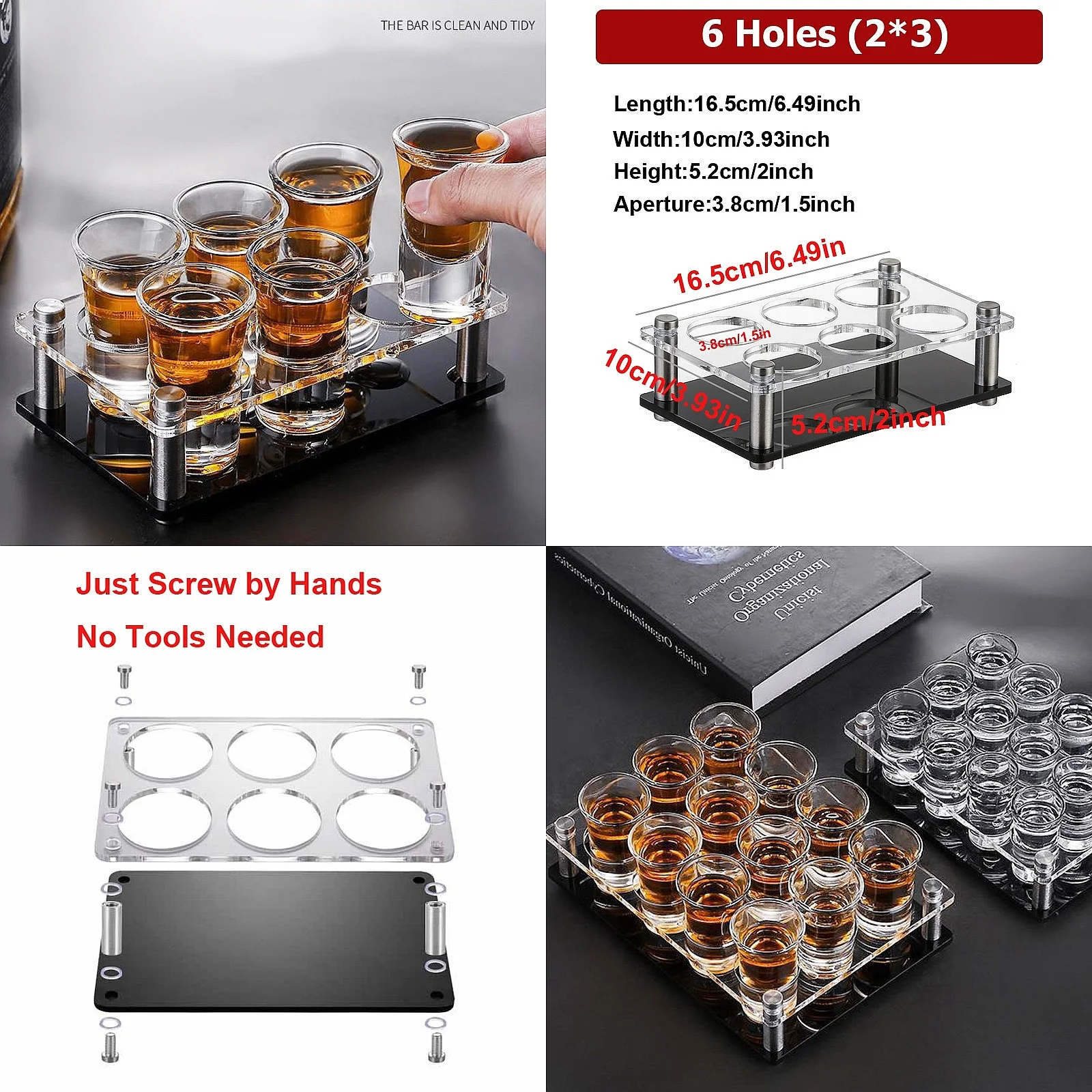 6/12/24 Holes Shot Glass Holder Bar Acrylic Shot Glasses Serving Wine Glass Cup Serving Tray Cups Organizer Shot Glass Display