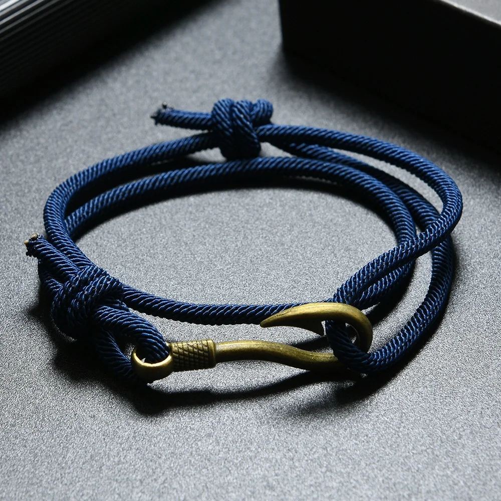 Vintage Herren Mehrschichtiges Geflochtenes Seil-Armband Einfacher Strandstil Fischhaken-Anker-Armband Modisches Accessoire Geschenk – Detail 3