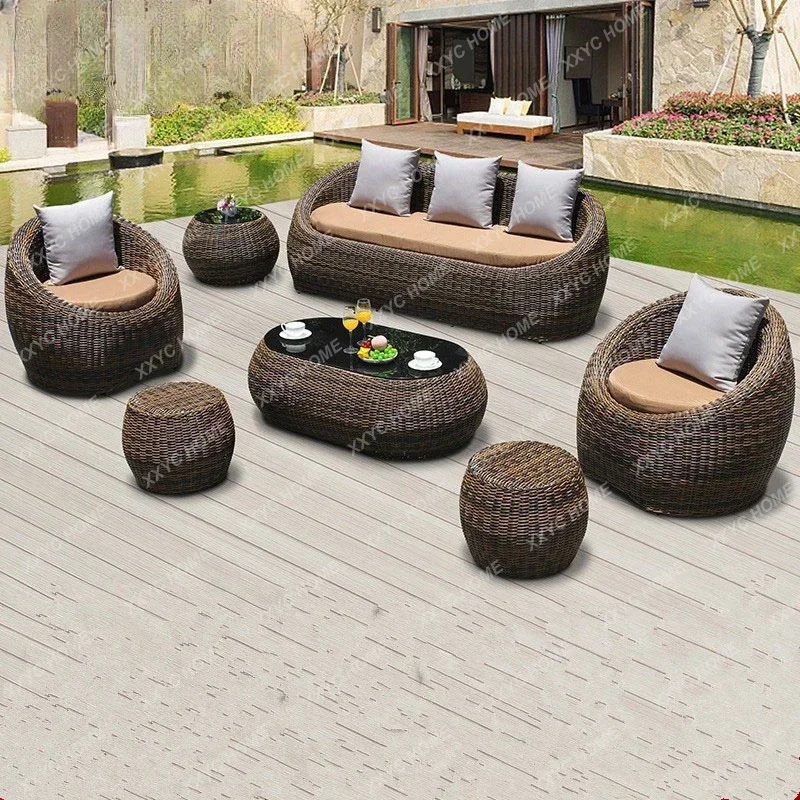 Outdoor rattan sofa, leisure terrace, garden villa, round sofa, outdoor courtyard, sunshine room, rattan sofa