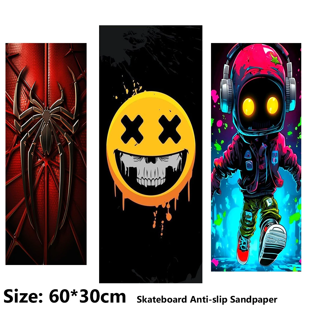 

Spider Smiley Astronaut Pattern Electric Scooter Anti-slip Sticker Sandpaper Skateboard Grip Tape Sheet 60*30cm