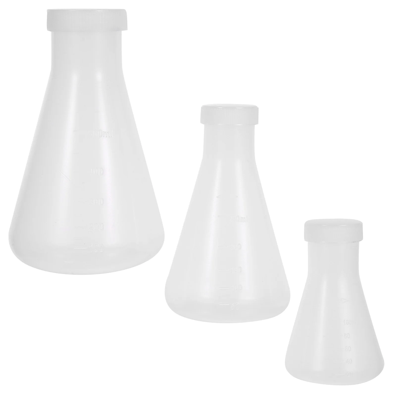 

3pcs Erlenmeyer Flask Set Transparent Plastic Laboratory Bottle Scale Cover For Chemistry Experiment Lab Supplies