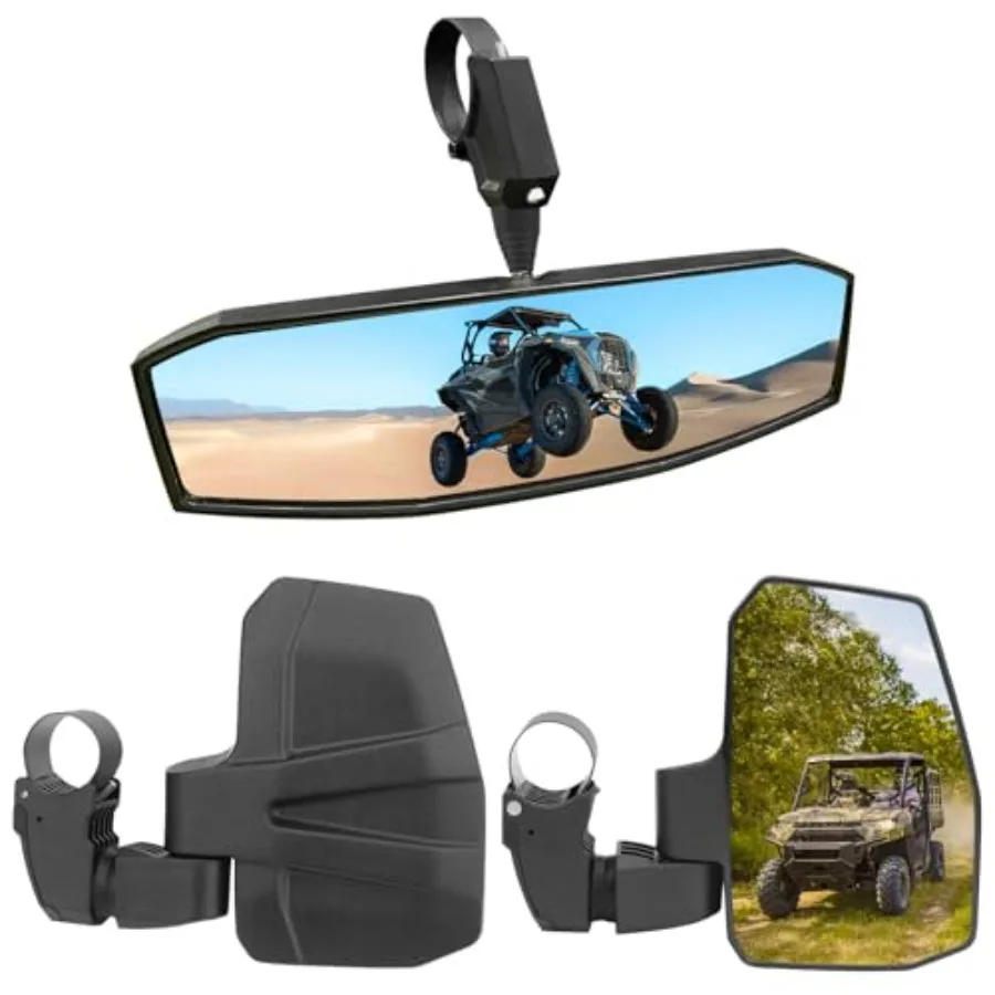 

UTV Mirror+Side Mirrors Set for 1.5-2.0 Inch Roll Cage, Compatible with Polaris RZR Can am Maverick Honda Pioneer Talon SXS Kaw