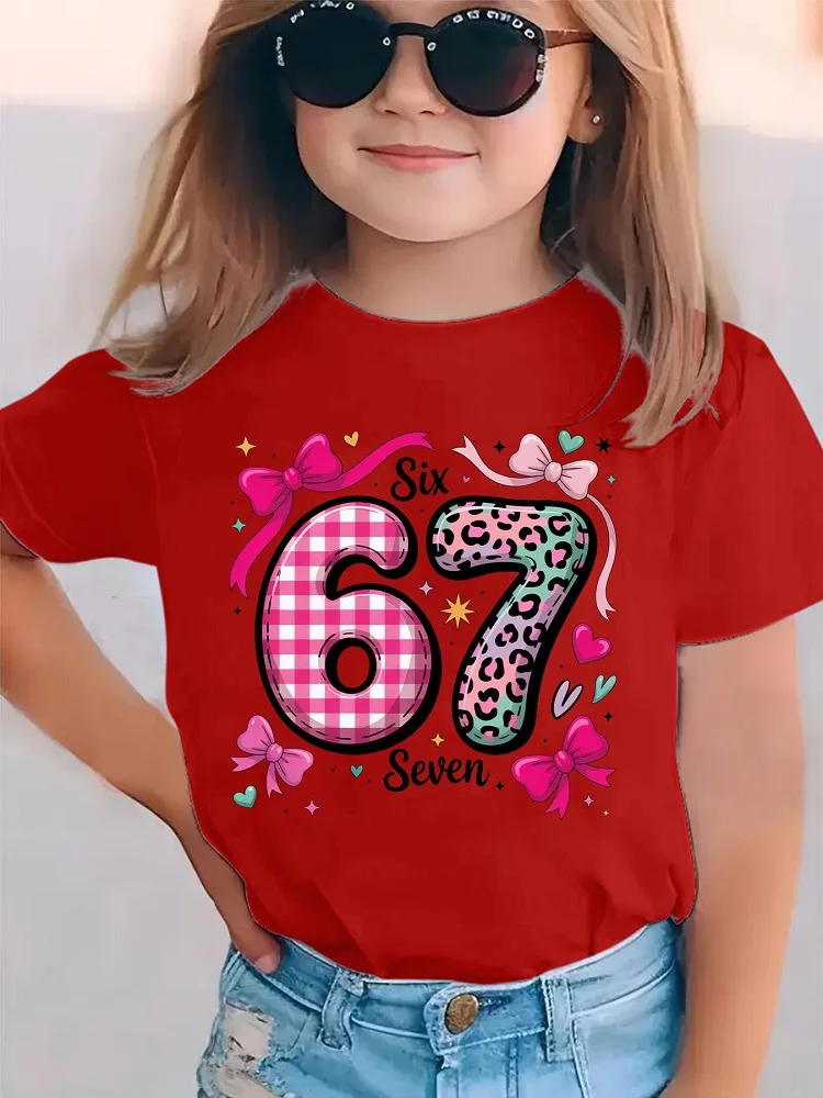 Girls Fashion 2026 Girls Summer Korean Fashion Versatile Cartoon Candy 67 Short Sleeve Tops