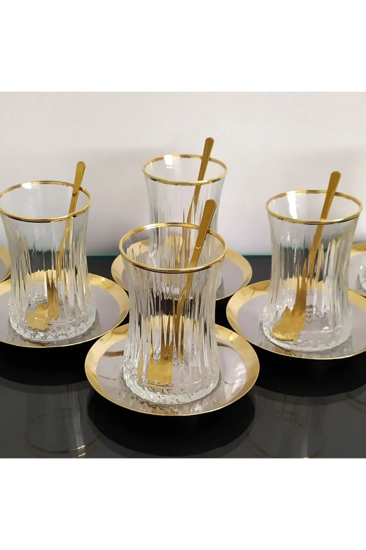 42901 Elysia Gold Tea Cup and spoon set-18 pieces Turkish Tea Cup Glass Cup Glass Cup Glass