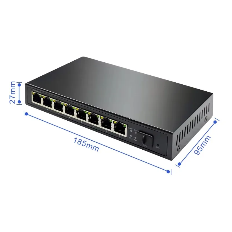 8 Port 2.5G PoE Switch Unmanaged 120W + 10G SFP Uplink IEEE802.3af/at 80Gbps in Stock Support WiFi6 AP NAS 4K PoE Camera NVR