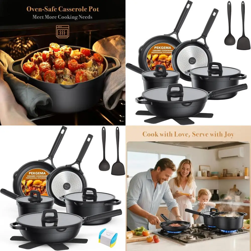 

14-Piece Non-Stick Cookware Set with Induction Base, Oven-Safe, PFOA-Free, Black