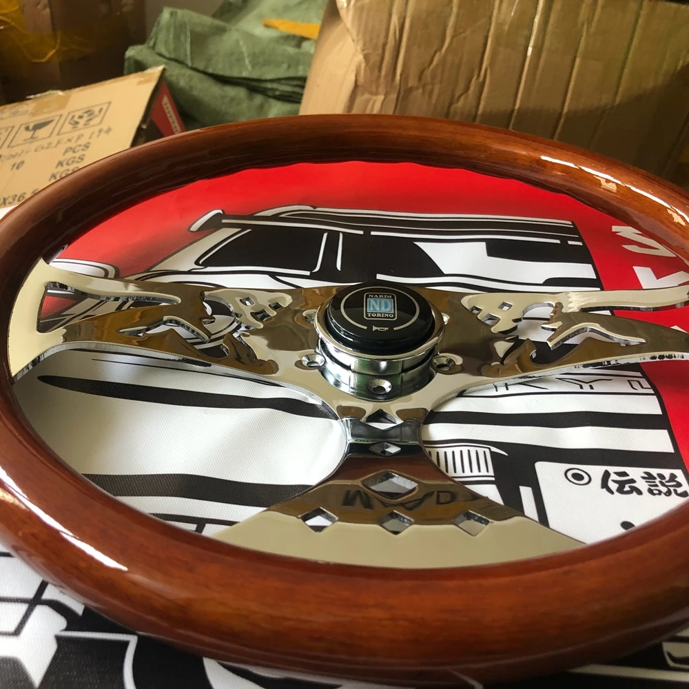 15Inch Classic Real Wood Nardi Steering Wheel Car Rally Racing JDM Nardi Steering Wheel Volantes For VW HONDA TOYOTA BMW Nissan