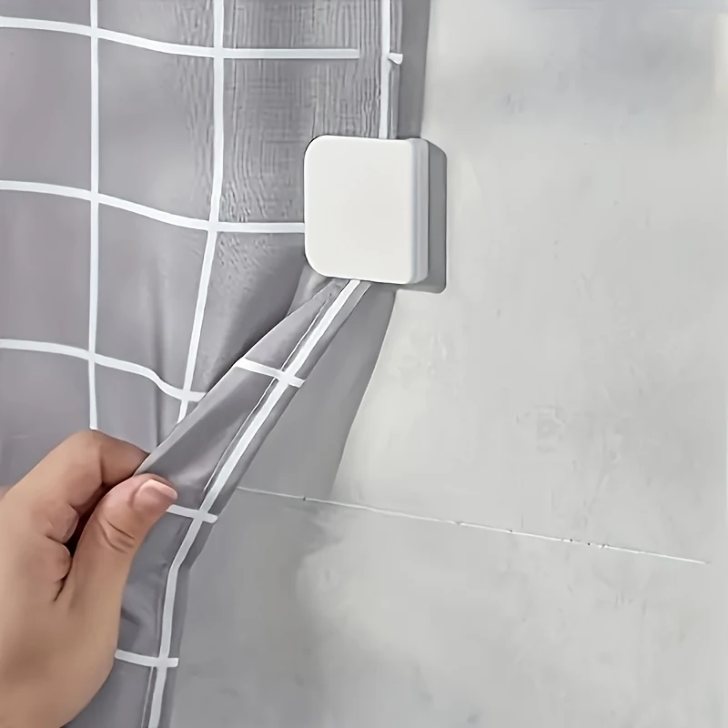 2pcs Square Self-Adhesive Blackout Shower Curtain Side Clips, 1.77*1.97inch Japanese-Style No-Drill Wall Fixing Clips