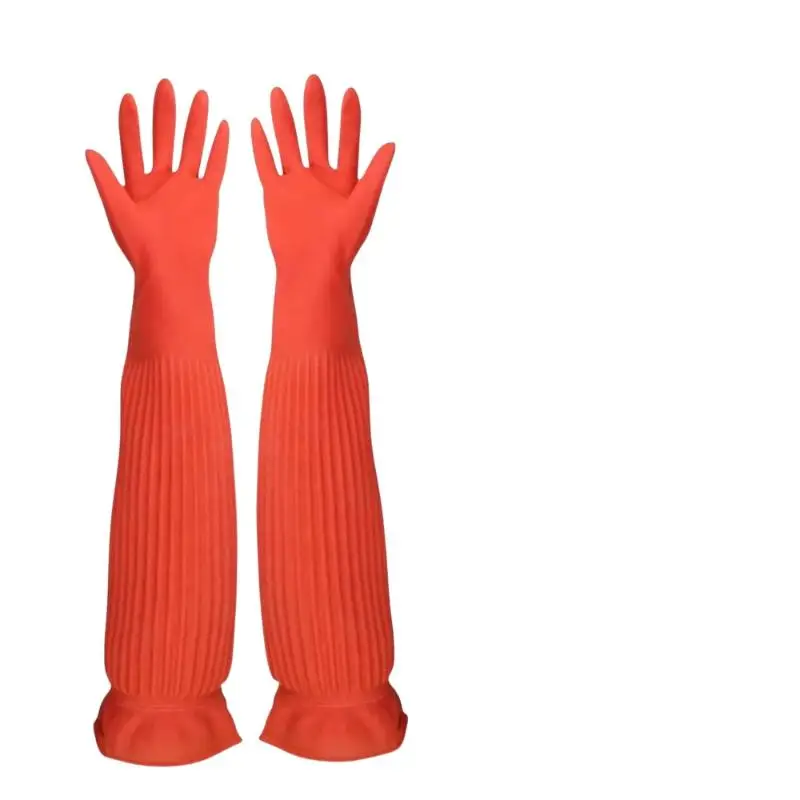 Extra lange Reinigungshandschuhe aus Gummi mit wasserdichter, rutschfester Oberfläche und reißfestem Material, ideal zum Abwaschen in der Küche. – Detail 3