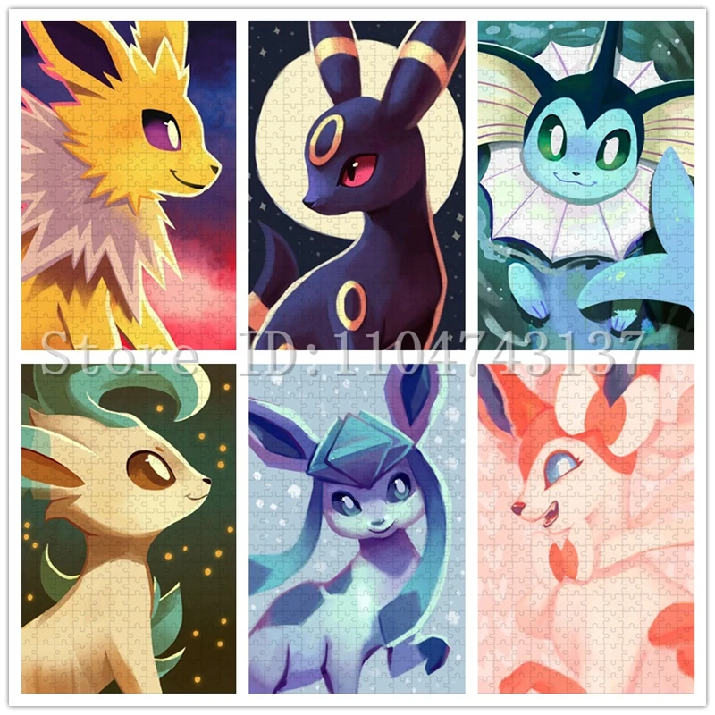 Pokemon Eeveelution Jigsaw Puzzles 108/300/500/1000 Pieces Cartoon Puzzles Parent-Child Interactive Interesting Game Toys