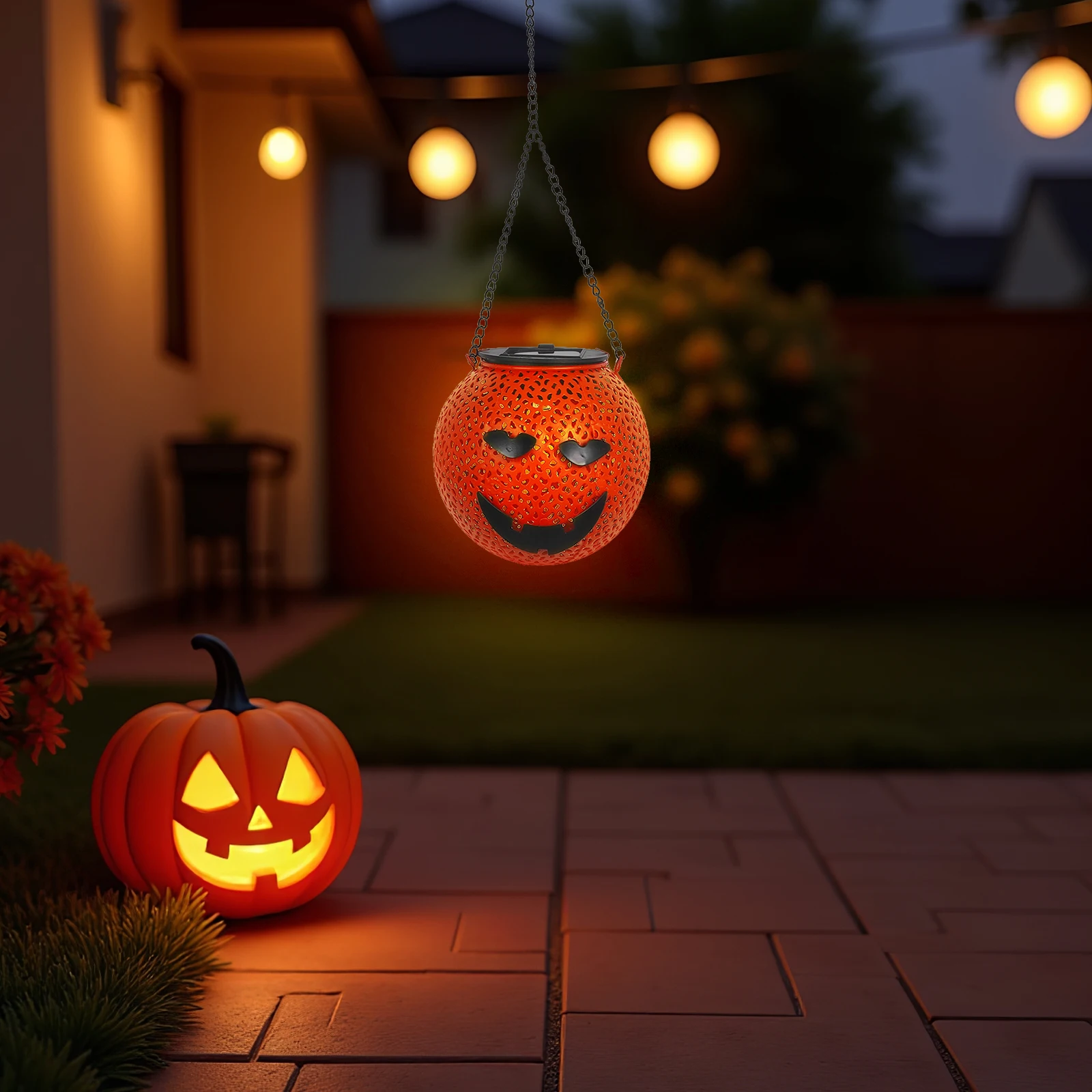 

Solar Pumpkin Lanterns Outdoor Halloween Decor Hanging Metal Jack O Lanterns Light Sensor For Garden Fence Party Solar
